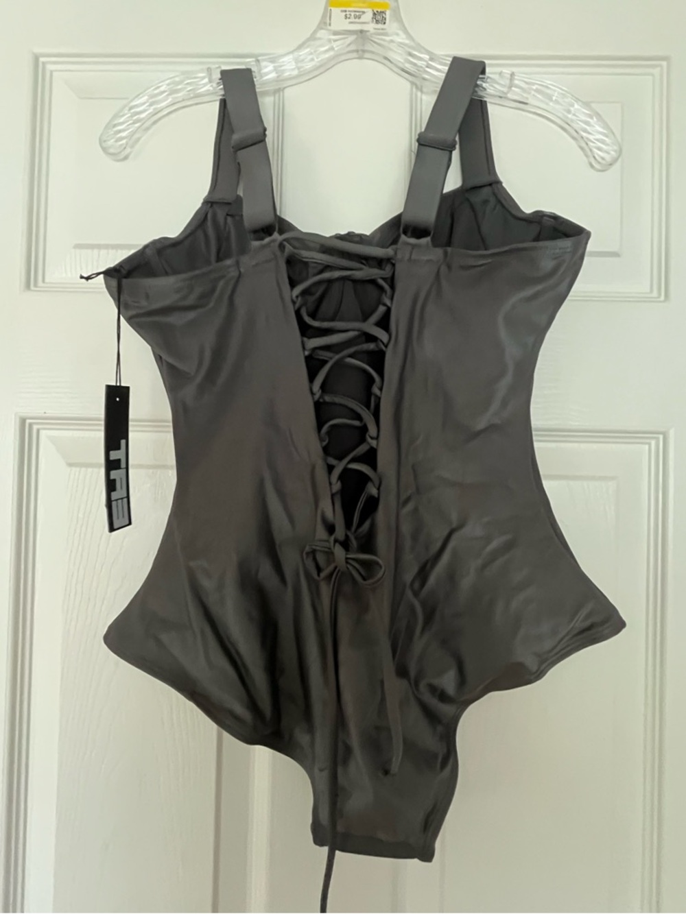TA3 Sz L Lifty Pewter Gray Underwire B/C Short Corset One Piece Swimsuit NWT - Picture 2 of 9